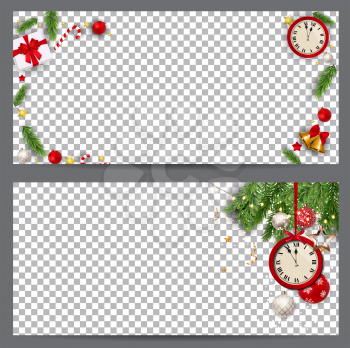 New Year and  Christmas Business cards, invitations, flyers on a transparent background. Vector illustration EPS10