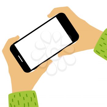 Hand holding mobile phone with empty screen template. Can be used for advertisment . Vector Illustration EPS10