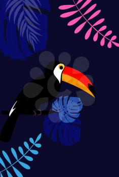 Tropic Toucan bird and palm leaf background design. Vector Illustration EPS10