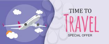 Time to Travel Template Background with Airplane. Vector Illustration EPS10