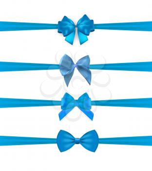 Collection Set of blue bows with horizontal  ribbon isolated on white background. Vector illustration EPS10