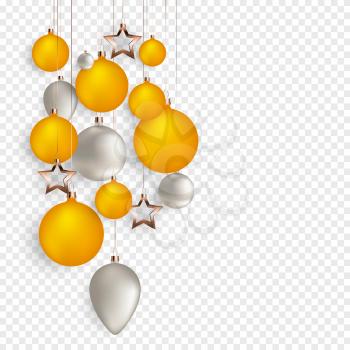 3d Christmas balls for holiday new year design on transparent background. Vector illustration. EPS10