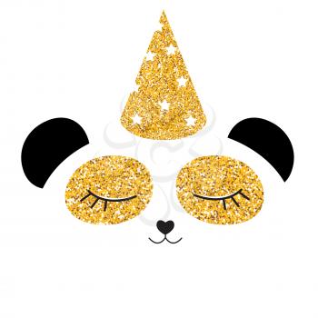 Little cute panda with party festive cap for card and shirt design. Vector Illustration EPS10