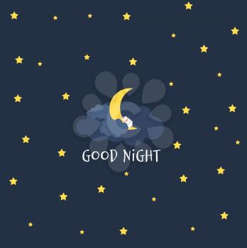 Cute little Moon on the night sky. Good night. vector illustration EPS10