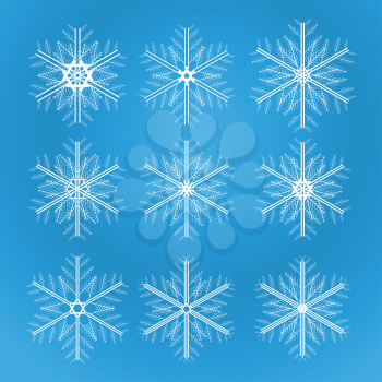 Icon set of snowflakes, 2d illustration on gradient background, vector, eps 8