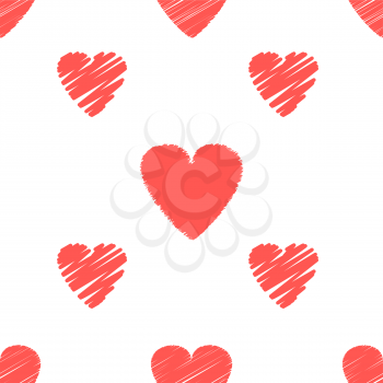 Heart seamless background, uneven edge, sketch style, 2d vector, eps 8