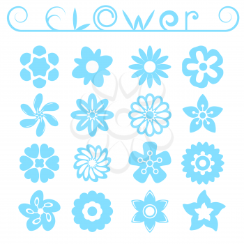 Flower ornaments set, 16 simple floral icons, 2d vector signs, eps 8