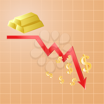 Fall in gold prices, cheap gold concept, 3d vector, eps 10