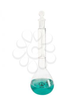 The isolated chemical volumetric flask on a white background