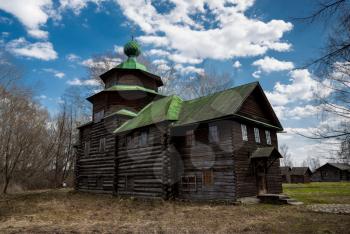 An ancient wooden timbered church in the village. Kostroma, Russia