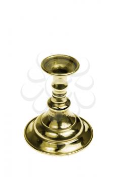 Gold plated candlestick isolated on white background, studio shot, top view