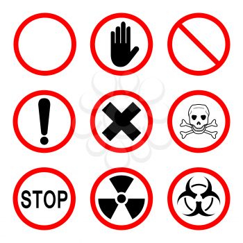 Limiting and warning signs, 9 icons set, 2d vector, eps 8