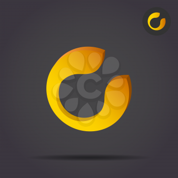 C letter circular icon, 2d and 3d illustration, vector signs on dark background, eps 10