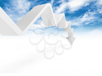 Broken trend line with arrow on the end is going down, 3d illustration with cloudy sky photo background
