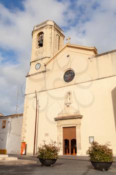 CALAFELL, SPAIN - AUGUST 13, 2014: Esglesia de Calafell - Catholic cathedral in old town. Catalonia, Tarragona region, Spain