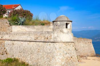 Ajaccio, La Citadelle. Old stone fortress on the sandy sea cost. Corsica, France. Popular landmark