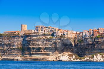 Old houses and fortress on the cliff. Bonifacio, Corsica island, France