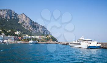 Port of Capri, Italy. Passenger ferries moored in harbor
