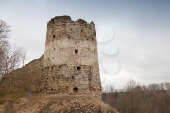Tower of Koporye Fortress, old village Russia