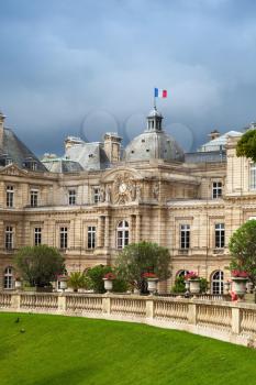 Paris, France - August 10, 2014: Luxembourg Palace facade in Luxembourg Gardens, Paris