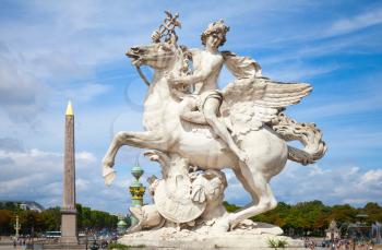 Mercury riding Pegasus sculpture of Tuilerie Garden, Paris, France. Originally it was build in 1701–1702 by Antoine Coysevoxin, and now replaced by a copy