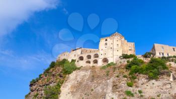 Ancient Castle on the rock, Ischia island, Italy, Mediterranean Sea coast