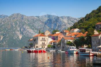 Adriatic sea, Montenegro, Bay of Kotor. Perast town panoramic landscape