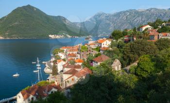 Adriatic sea coastal town landscape. Perast, Bay of Kotor, Montenegro