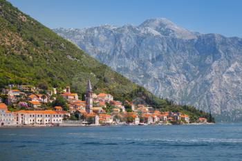 Perast old town landscape, Bay of Kotor, Montenegro