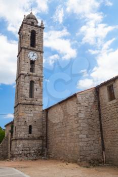 Bell tower of the Saint-Georges church in Quenza, South Corsica, France