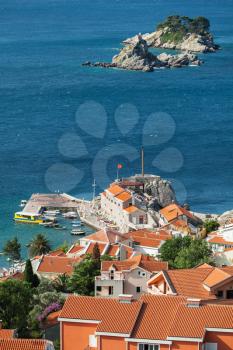 Old pier and islands in Petrovac town, Montenegro