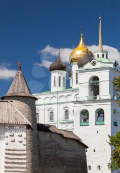 The Trinity Cathedral located since 1589 in Pskov Kremlin. Old Russian Orthodox Church