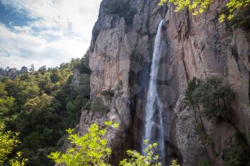 Natural landscape, waterfall in South part of Corsica island, France