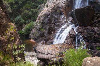 Natural landscape with waterfall in South part of Corsica island, France