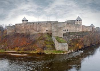 Ivangorod fortress at the Narva river. Border between Russia and Estonia