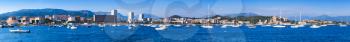 Port of Ajaccio, Corsica, the capital city of Corsica, French island in the Mediterranean Sea. Extra wide panoramic photo