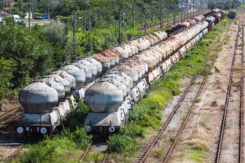 Tank carriages stand on railway in Varna, Bulgaria