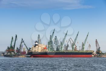Bulk carrier, big cargo ship stands moored in Varna, Black Sea port, Bulgaria