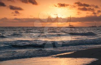 Colorful sunrise over Atlantic ocean. Dominican republic, Punta Cana resort