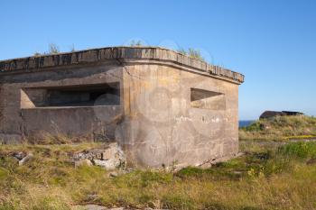 Old concrete bunker on Totleben fort island in Russia