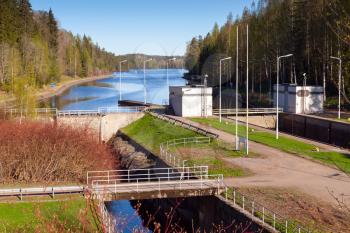 Tsvetochnoye lock on The Saimaa Canal, it is a transportation canal that connects lake Saimaa with the Gulf of Finland near Vyborg, Russia