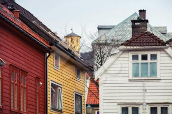 Traditional Norwegian wooden houses. Old town of Bergen, Norway