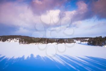 Winter on Saimaa lake. Rural landscape, Finland