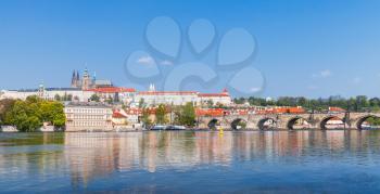 Panoramic view of Old Prague with St. Vitus Cathedral and Charles Bridge