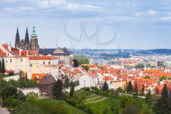 Czech Republic, panoramic view of old 
Prague in sunny summer day. St. Vitus Cathedral