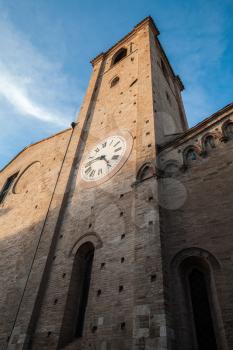 Clock tower of St Agostino cathedral. Fermo, Italy