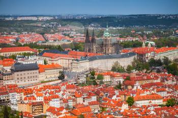 Czech Republic, panoramic view of Prague with St. Vitus Cathedral as a dominant landmark