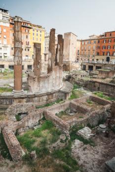 Largo di Torre Argentina square in Rome, Italy with four Roman Republican temples and the remains of Pompeys Theatre