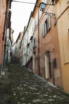 Vertical street view of Fermo, Italian old town