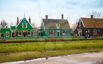 Street view of Zaanse Schans historic town, popular tourist attraction of Netherlands